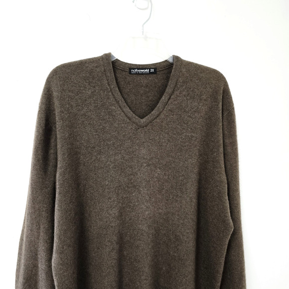 Native World Sweater Pullover 2XL Mens Brown Possum Fur Wool Silk New Zealand - Picture 2 of 9